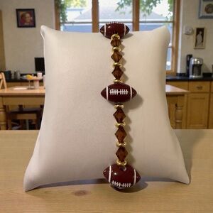Super Bowl Artisan Unique Football Beaded Bracelet with Brown and Gold Accents